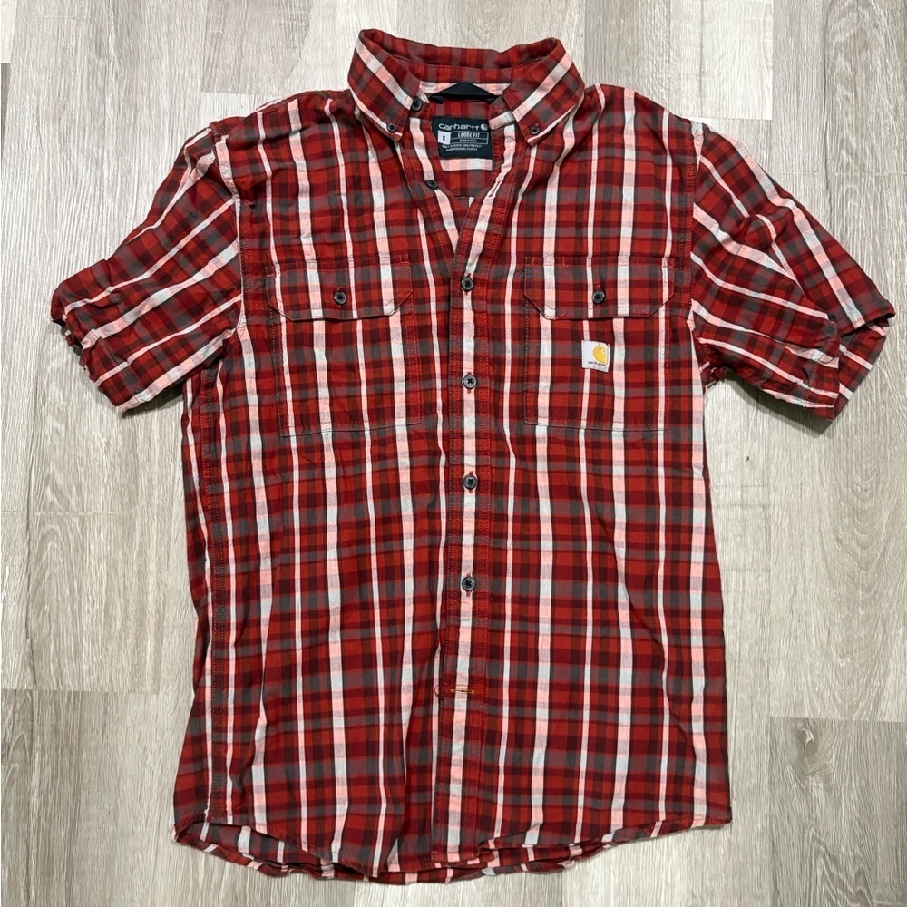 Carhartt Men's Casual Red and Black Plaid Shirt